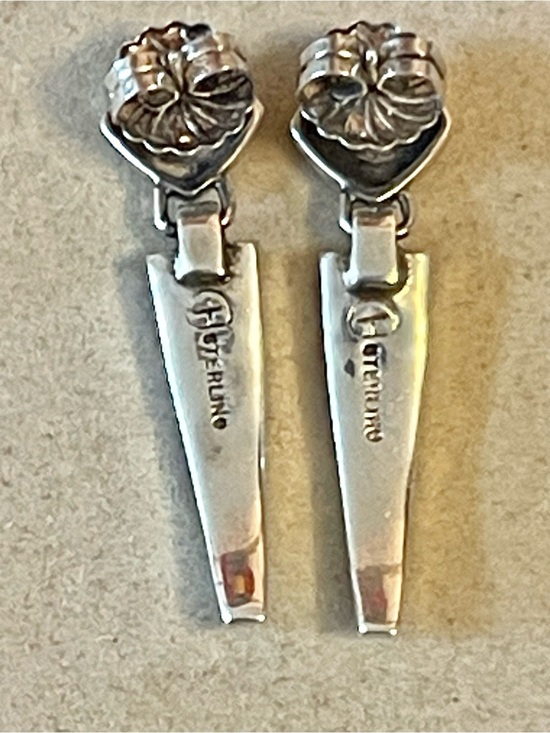 Rare Vintage Zuni Faceted Turquoise Inlay Sterling Silver  VTG NATIVE AMERICAN STERLING SILVER TURQUOISE DANGLE INLAID EARRINGS